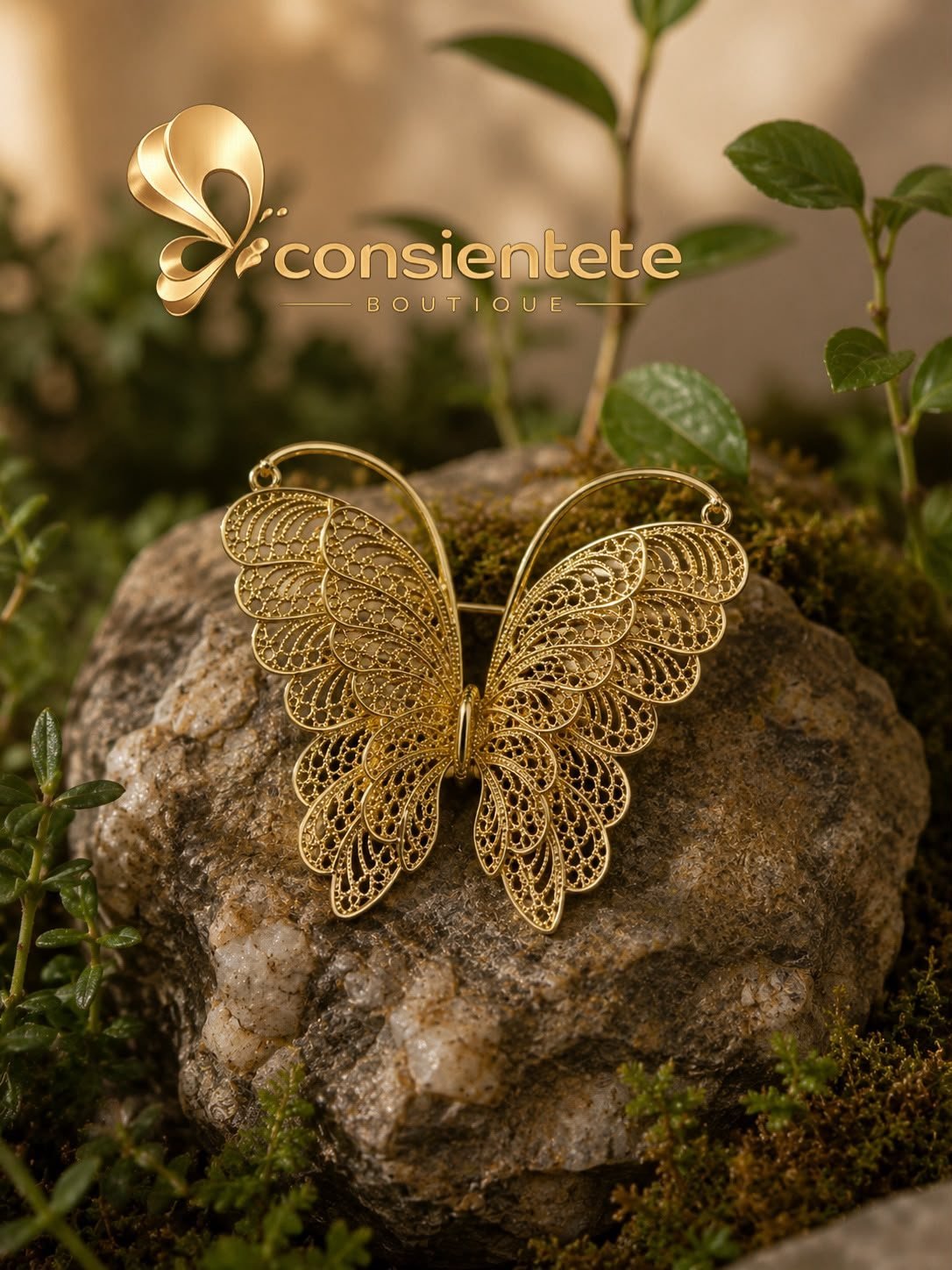 Broche dorado en forma de mariposa
